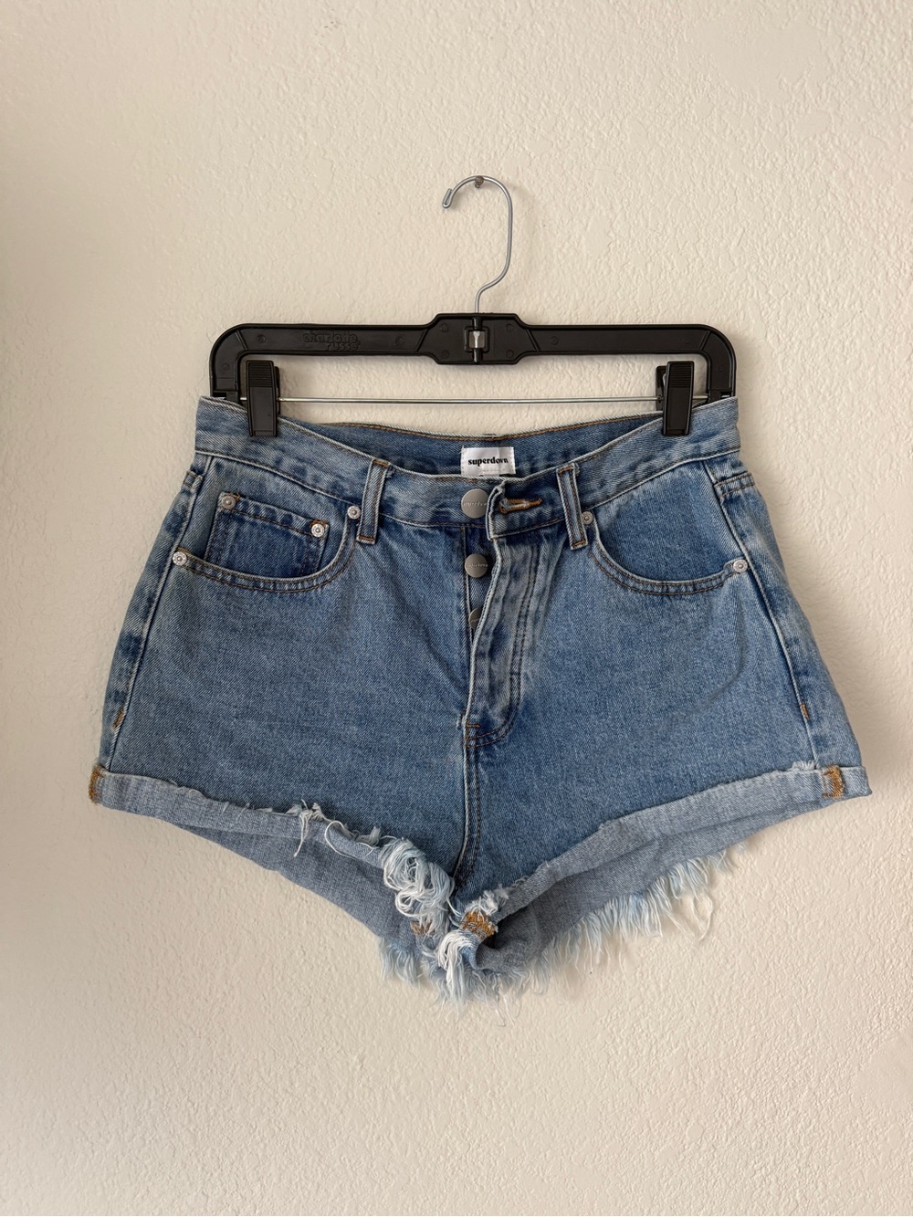 superdown Light Blue High-Rise Distressed Jean Shorts